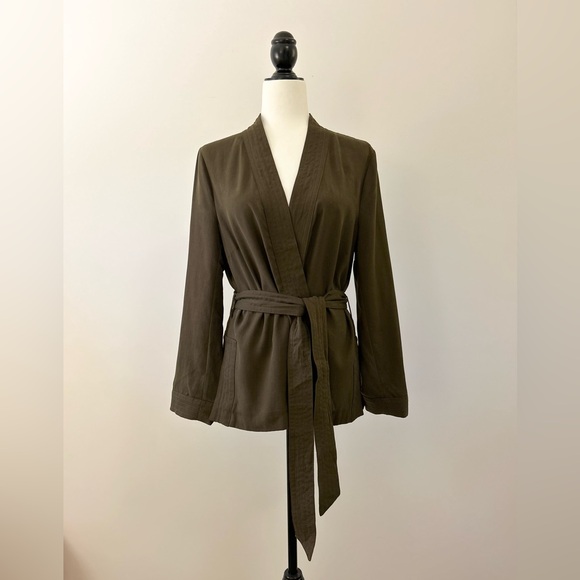 H&M Army Green, Dark Green Short Kimono, Tie Waist - size 8 - Picture 5 of 9